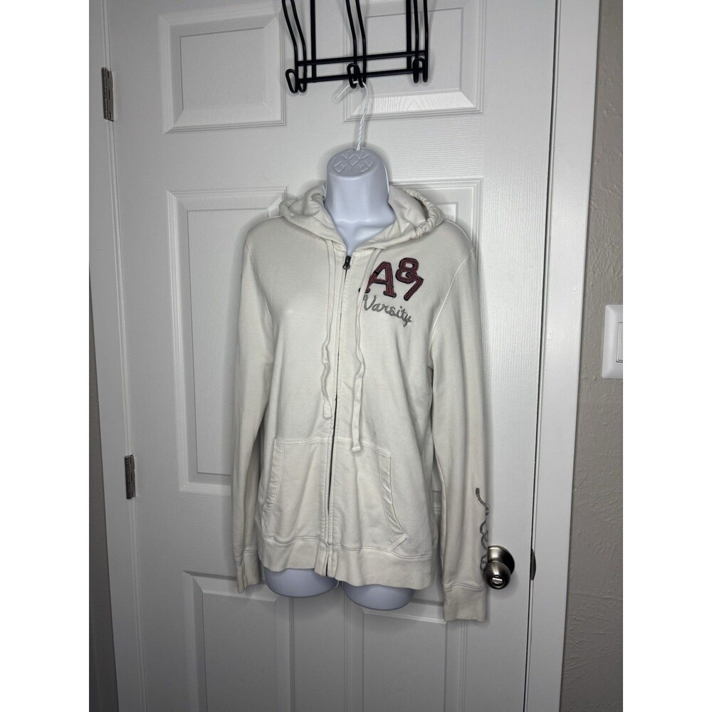 Vintage Y2K XL Aeropostale A87 Varsity White Zip Up Hoodie Preppy Jacket